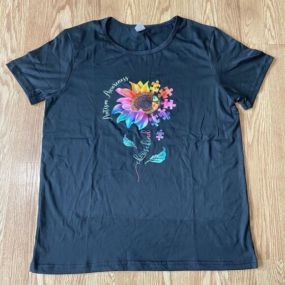 Autism Awareness Sunflower Tee Black Multicolor Medium - Picture 1 of 6